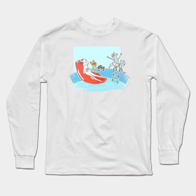 cat pool Long Sleeve T-Shirt by bitingnclawing